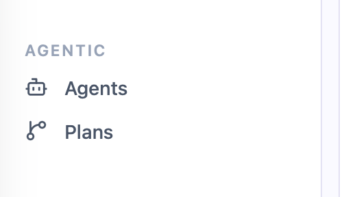 La nouvelle section Agentic dans la navigation d’Uxopian AI, avec les entrées Agents et Plans.